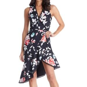 Dress The Population | NEW Bijou Floral Plunge Dress Black Tulip Hem Sleeveless